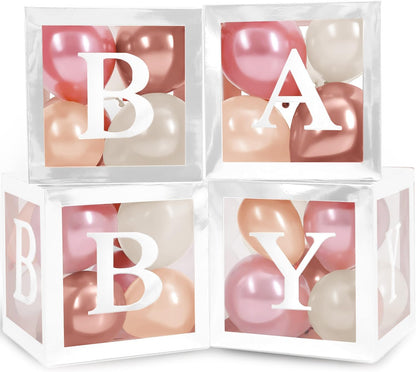 44-Pc Baby Shower Boxes & Balloons, Gender Reveal - Dusty Pink, Sand & Nude