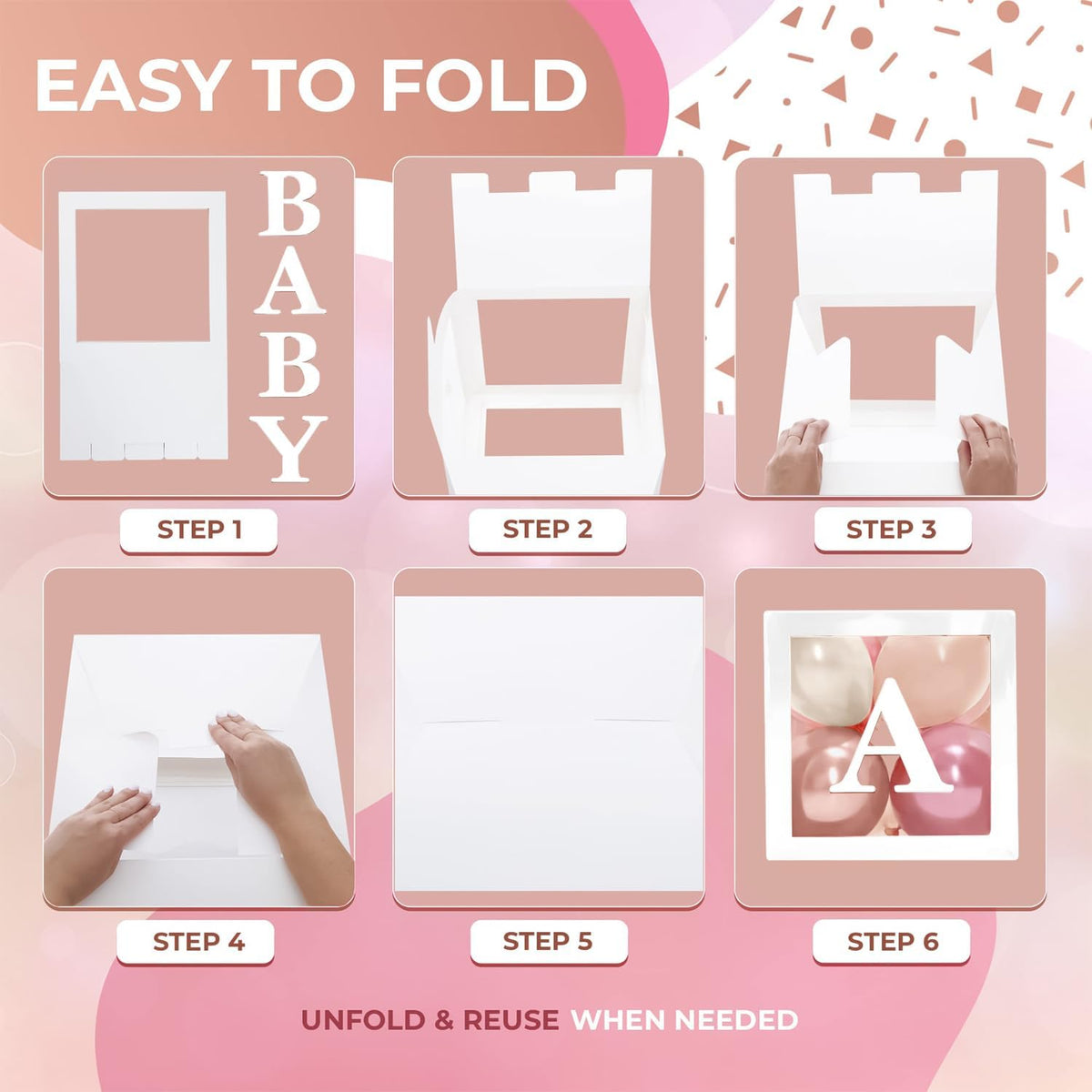 44-Pc Baby Shower Boxes & Balloons, Gender Reveal - Dusty Pink, Sand & Nude