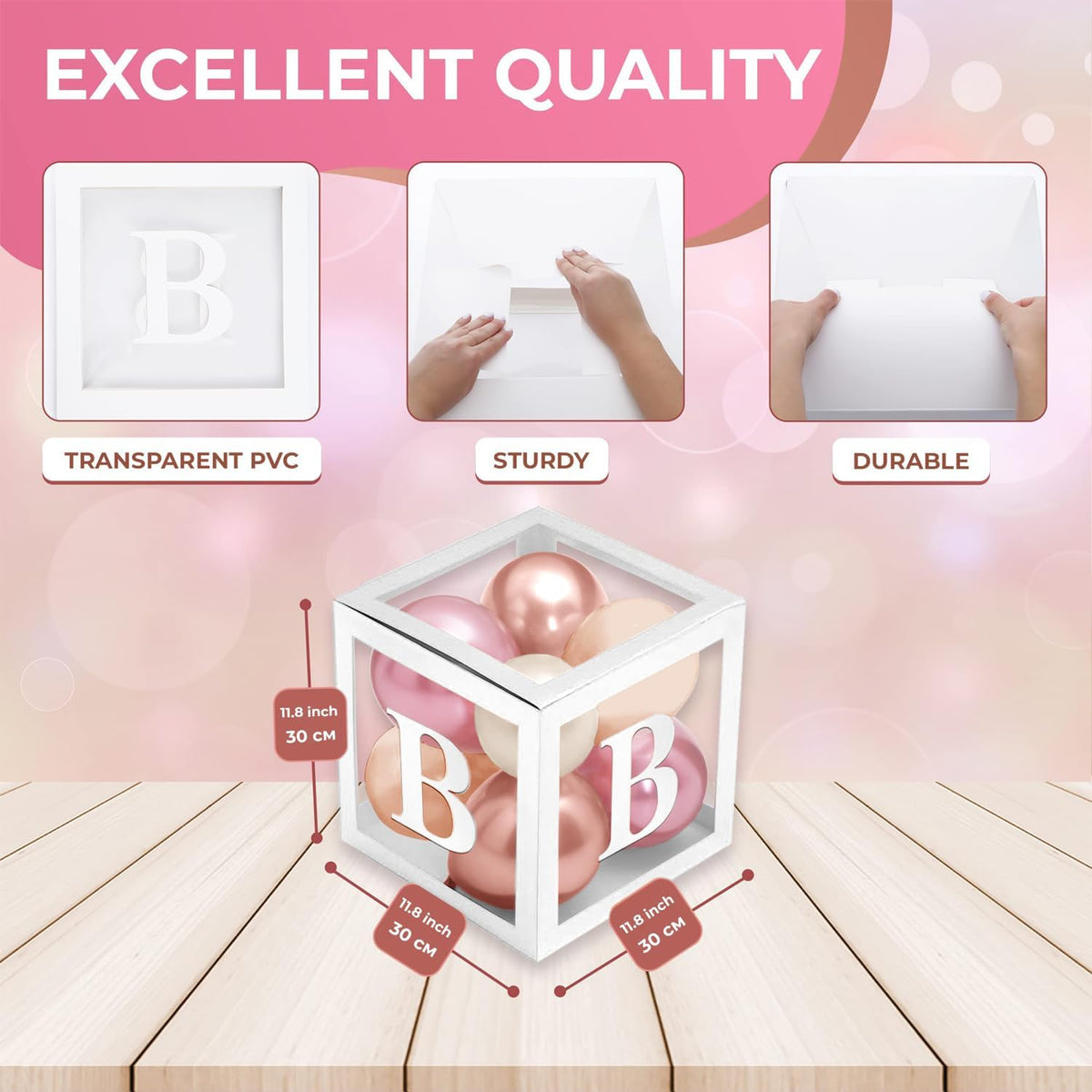44-Pc Baby Shower Boxes & Balloons, Gender Reveal - Dusty Pink, Sand & Nude