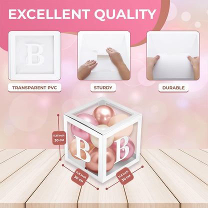 44-Pc Baby Shower Boxes & Balloons, Gender Reveal - Dusty Pink, Sand & Nude
