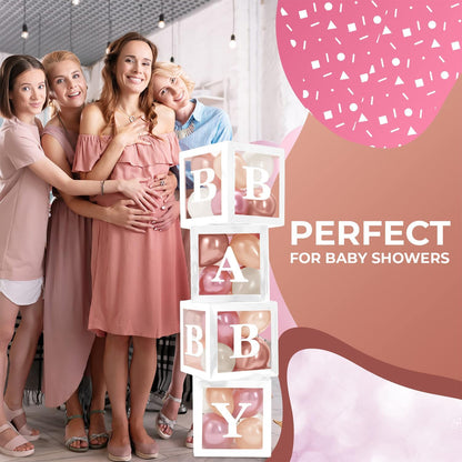 44-Pc Baby Shower Boxes & Balloons, Gender Reveal - Dusty Pink, Sand & Nude