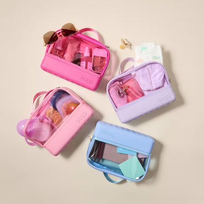 Boggs n Ends Travel Organizer Pouch – 9” x 3” x 7” – Durable, Washable, Tip-proof – Compact Cosmetics Case (Pink Taffy)