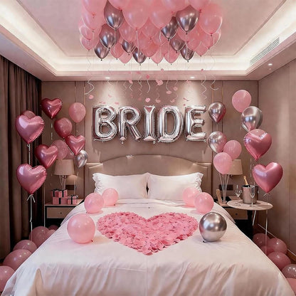 Bride Room Decor Bachelorette, Pink Rose Petals Bride Decorations for Wedding Day and Bachelorette Party Supplies