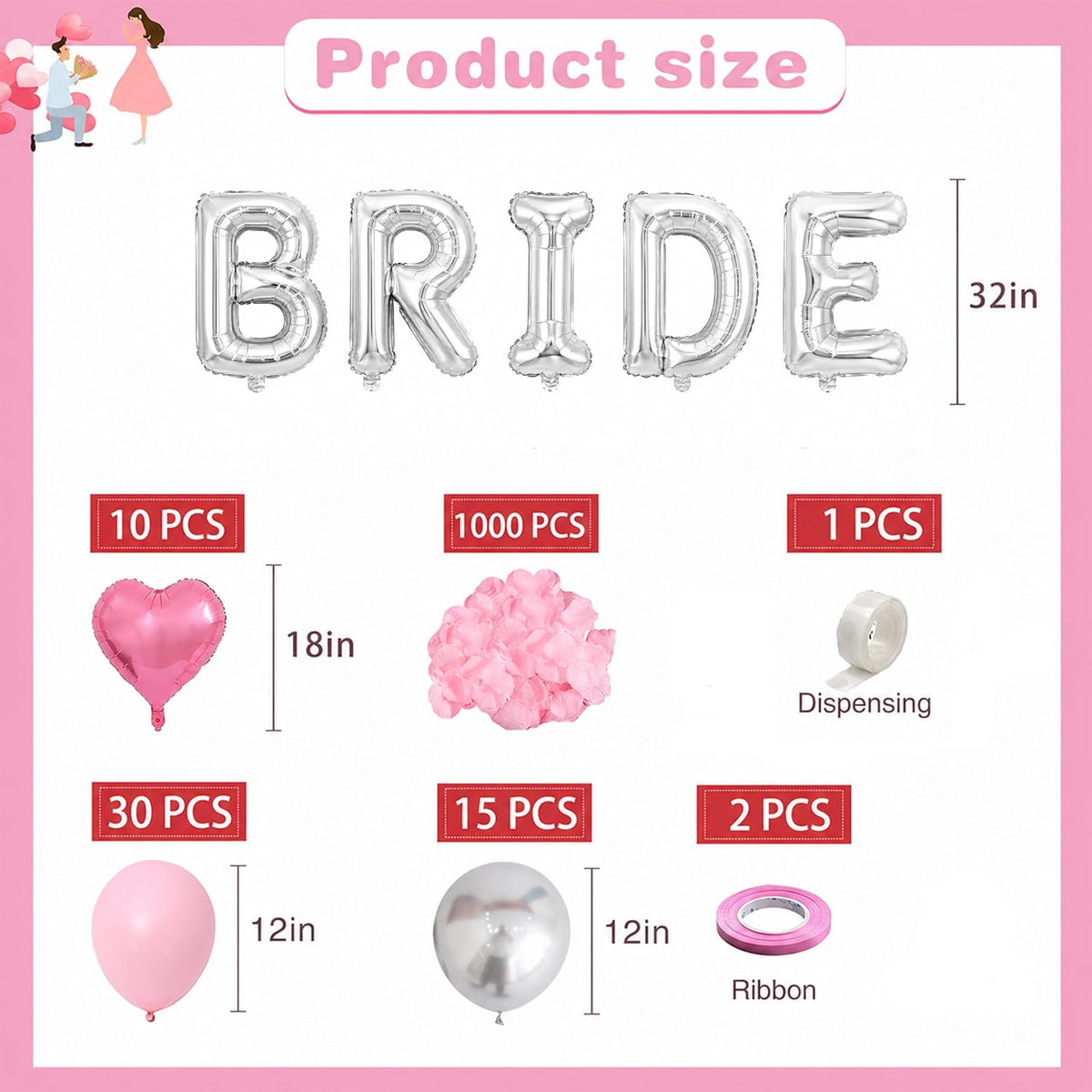 Bride Room Decor Bachelorette, Pink Rose Petals Bride Decorations for Wedding Day and Bachelorette Party Supplies