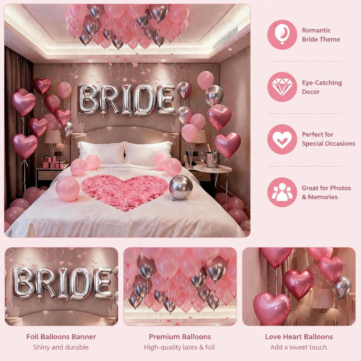 Bride Room Decor Bachelorette, Pink Rose Petals Bride Decorations for Wedding Day and Bachelorette Party Supplies
