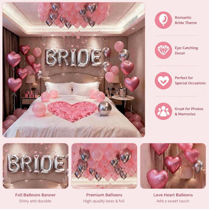 Bride Room Decor Bachelorette, Pink Rose Petals Bride Decorations for Wedding Day and Bachelorette Party Supplies