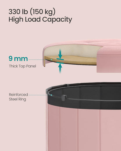 SONGMICS Storage Ottoman Round Velvet Vanity Stool, 18.5 x 18.5 x 17.7 Inch