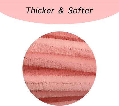 300pcs Bulk Pink Pipe Cleaners Chenille Stems - Soft Craft Supplies for DIY, Flowers, Art Projects