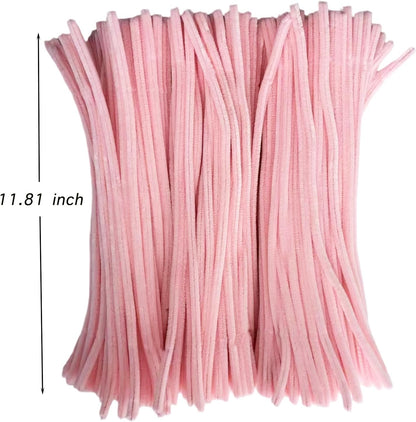 300pcs Bulk Pink Pipe Cleaners Chenille Stems - Soft Craft Supplies for DIY, Flowers, Art Projects
