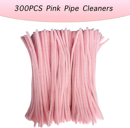 300pcs Bulk Pink Pipe Cleaners Chenille Stems - Soft Craft Supplies for DIY, Flowers, Art Projects