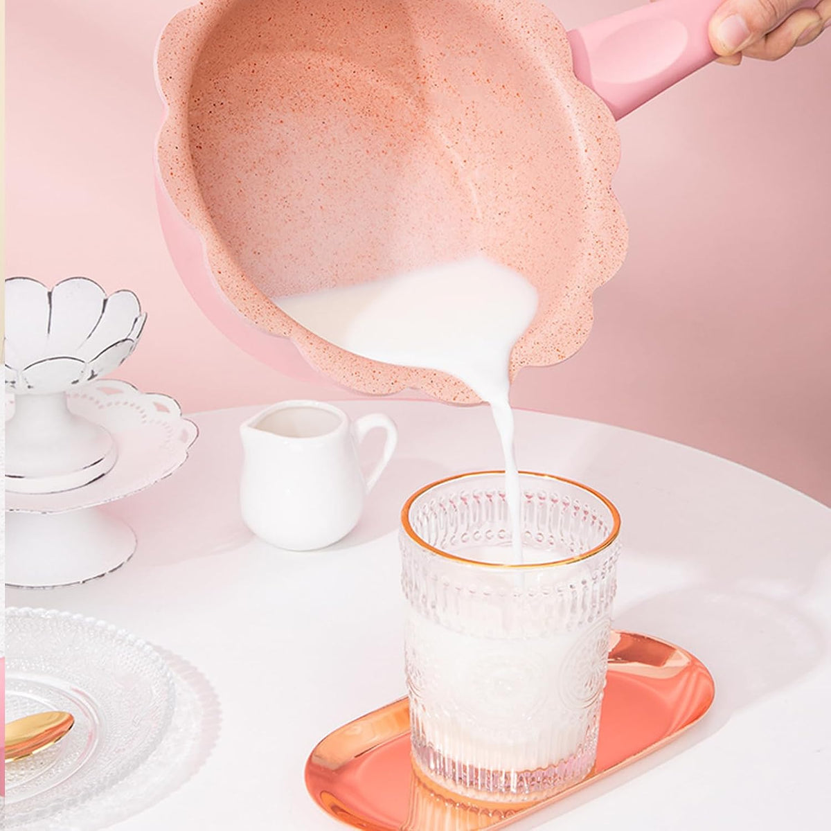 Milk Soup Pot, Non Stick Multifunctional Frying Pan, Saucepan Set, Sauce Pan with Lid Steaming Basket Food Steamer Steamer Pot Nonstick Small Sauce Pan Milk Soup Pan for Home Kitchen Restaurant,Pink