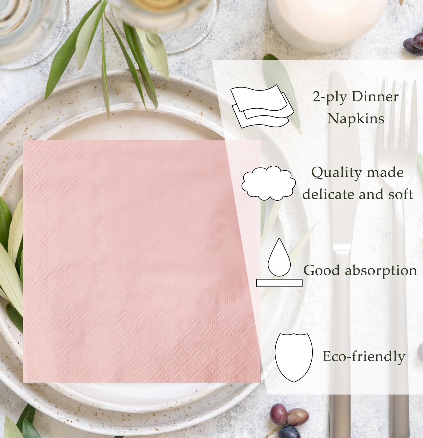 50 Pieces 2-ply Light Pink Napkin Disposable Cocktail Napkins Beverage Napkins Dessert Napkins Paper Napkins for Wedding Birthday Party Paper Dinner Napkins