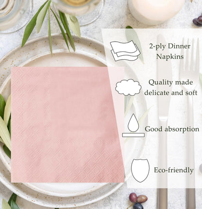 50 Pieces 2-ply Light Pink Napkin Disposable Cocktail Napkins Beverage Napkins Dessert Napkins Paper Napkins for Wedding Birthday Party Paper Dinner Napkins