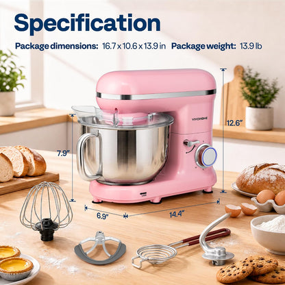 Stand Mixer, 6-Quart Tilt-Head Kitchen Mixer with Bowl, Pink