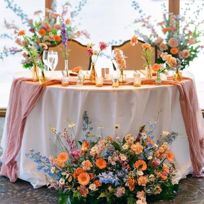 Sioloc 5 Pack Peach Coral Cheesecloth Table Runner 120'' x 35'',Spring Easter Decor Soft Gauze Boho Wedding Table Decor for 10ft Table Birthday Party,Baby Shower, Bridal Shower, Home & Event Decor