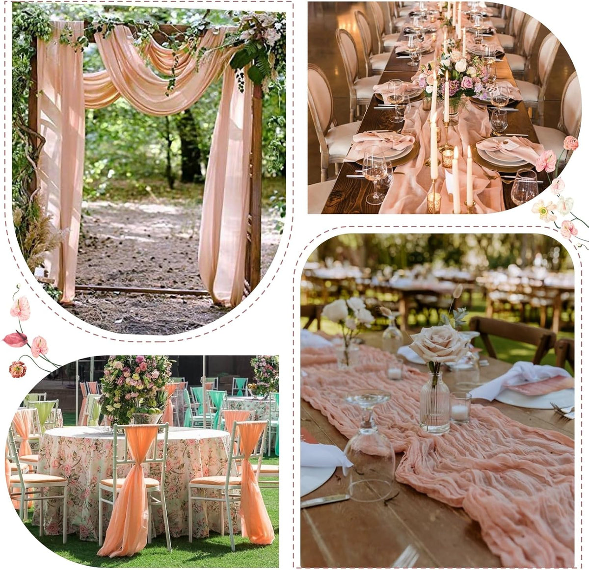Sioloc 5 Pack Peach Coral Cheesecloth Table Runner 120'' x 35'',Spring Easter Decor Soft Gauze Boho Wedding Table Decor for 10ft Table Birthday Party,Baby Shower, Bridal Shower, Home & Event Decor
