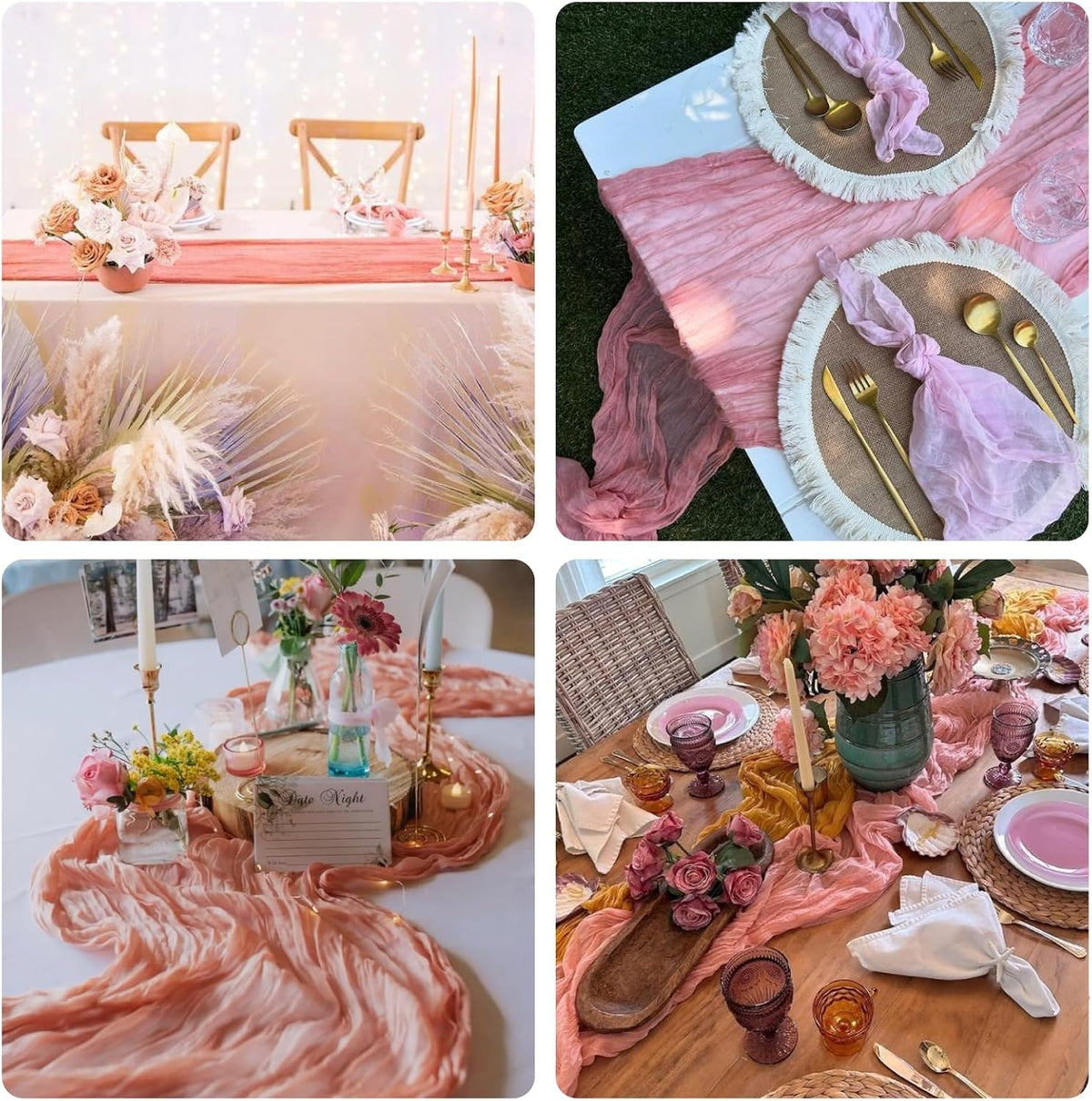 Sioloc 5 Pack Peach Coral Cheesecloth Table Runner 120'' x 35'',Spring Easter Decor Soft Gauze Boho Wedding Table Decor for 10ft Table Birthday Party,Baby Shower, Bridal Shower, Home & Event Decor