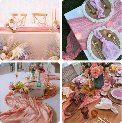 Sioloc 5 Pack Peach Coral Cheesecloth Table Runner 120'' x 35'',Spring Easter Decor Soft Gauze Boho Wedding Table Decor for 10ft Table Birthday Party,Baby Shower, Bridal Shower, Home & Event Decor