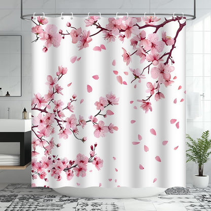 Pink Cherry Blossom Shower Curtain Japanese Floral, 70x70 Inch