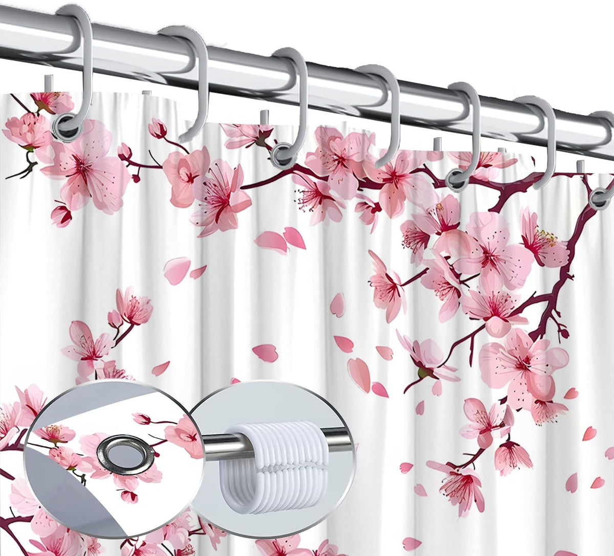 Pink Cherry Blossom Shower Curtain Japanese Floral, 70x70 Inch