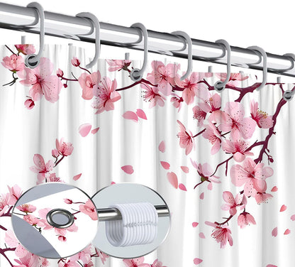Pink Cherry Blossom Shower Curtain Japanese Floral, 70x70 Inch