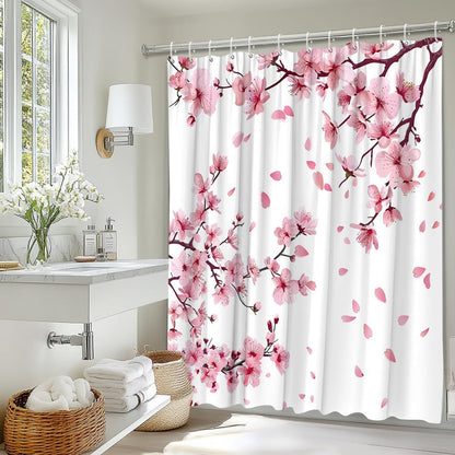 Pink Cherry Blossom Shower Curtain Japanese Floral, 70x70 Inch
