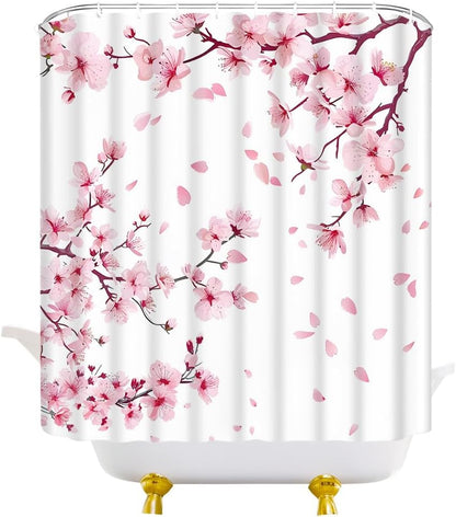 Pink Cherry Blossom Shower Curtain Japanese Floral, 70x70 Inch