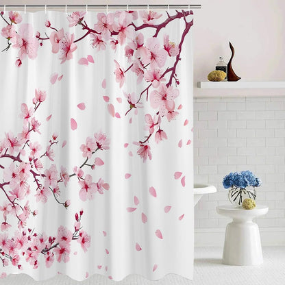 Pink Cherry Blossom Shower Curtain Japanese Floral, 70x70 Inch