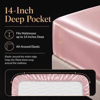 Satin Sheets Queen, 4-Piece 14-Inch Deep Pocket Sheet Set