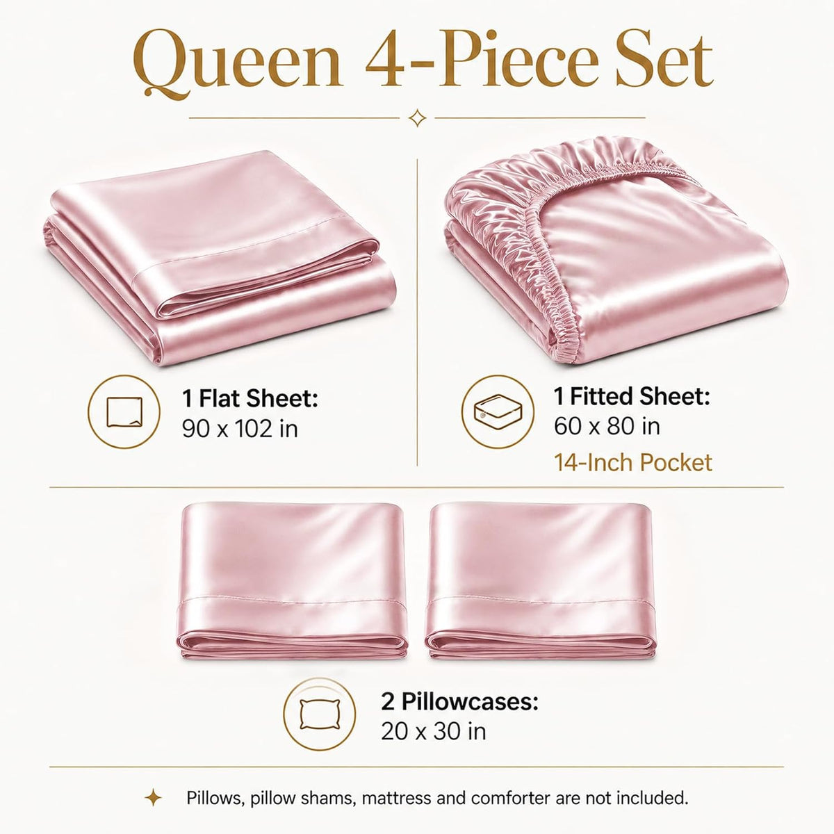 Satin Sheets Queen, 4-Piece 14-Inch Deep Pocket Sheet Set
