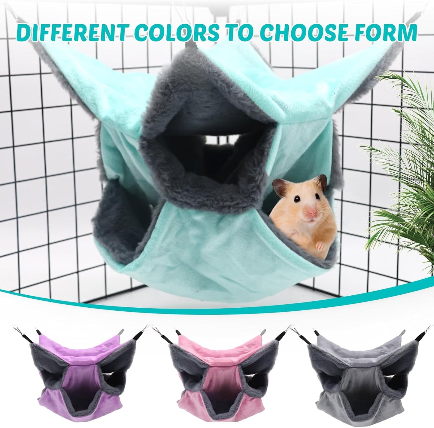 Sugar Glider Pouch Hammock Bed Bedding, Sugar Glider Cage Accessories Toys for Rat, 3-Layer Hammock Make Pet Cages More Three-Dimensional (4.Pink)