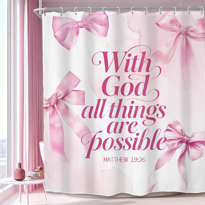 Pink Bow Bible Verse Coquette Bowknot Cute Bathroom Shower Curtain Set