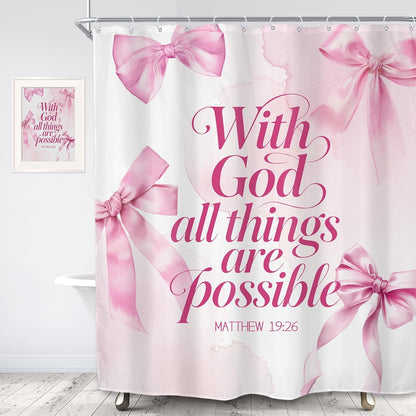 Pink Bow Bible Verse Coquette Bowknot Cute Bathroom Shower Curtain Set