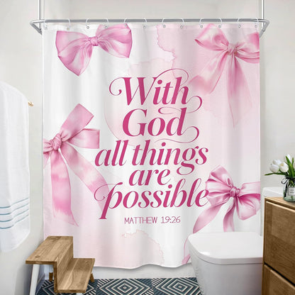 Pink Bow Bible Verse Coquette Bowknot Cute Bathroom Shower Curtain Set