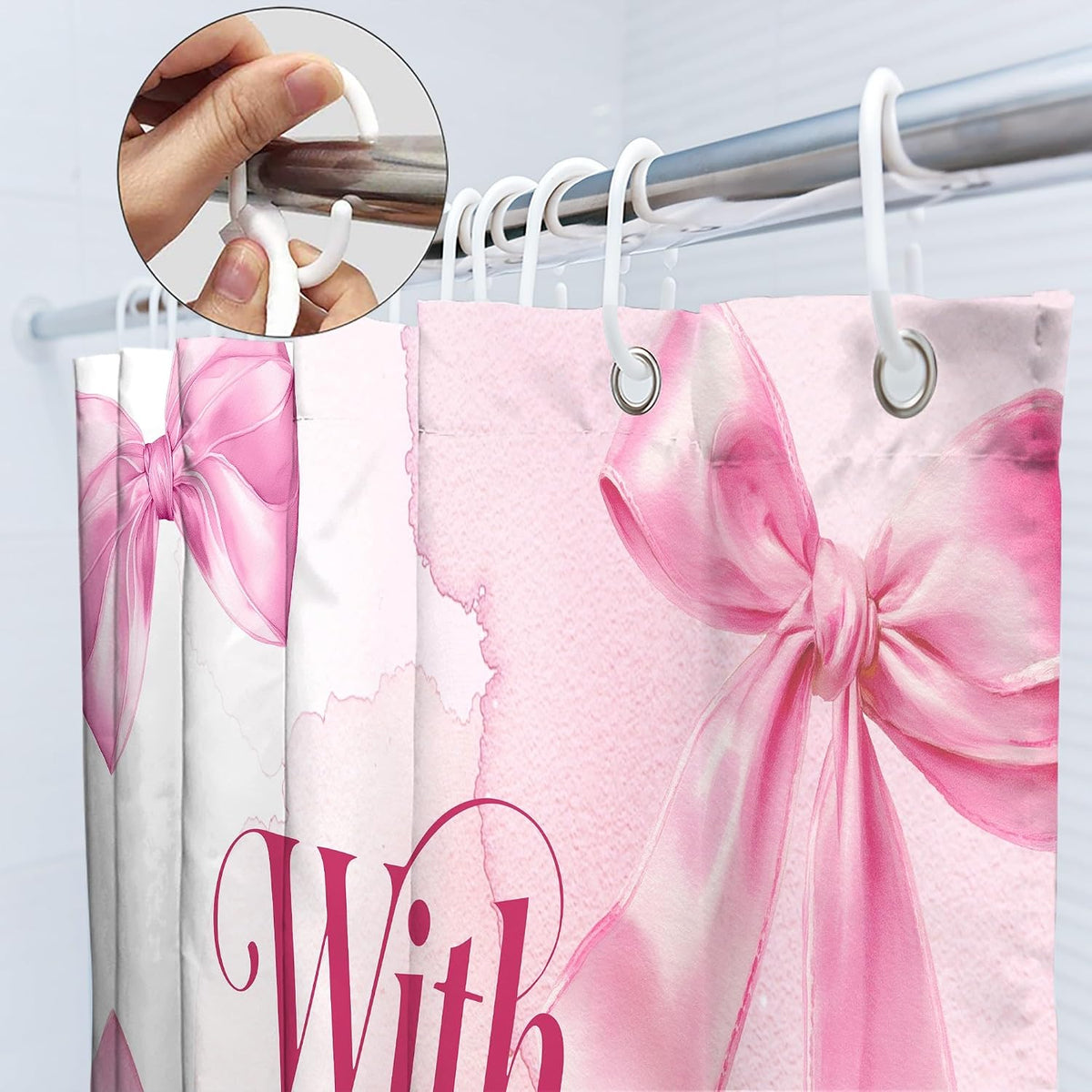 Pink Bow Bible Verse Coquette Bowknot Cute Bathroom Shower Curtain Set