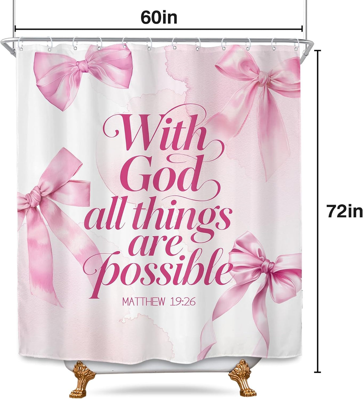 Pink Bow Bible Verse Coquette Bowknot Cute Bathroom Shower Curtain Set