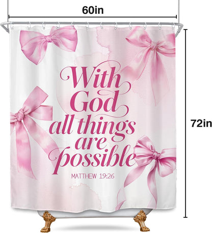 Pink Bow Bible Verse Coquette Bowknot Cute Bathroom Shower Curtain Set