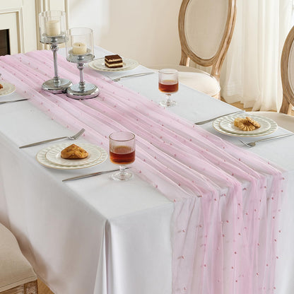 6 Pack Pearl Table Runner -10FT Blush Pink Boho Tulle Table Runners 120 Inches Long Rustic Sheer Lace Fabric Centerpieces for Wedding Arch Birthday Party Bridal Veil Baby Shower Decorations