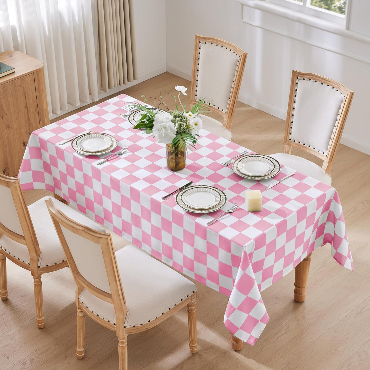 Checkered Table Cloth, Classic Checkerboard Tablecloth for Picnic, Party, Dinner Table Cover, Waterproof Washable Wrinkle Resistant (Pink, 55''x71'' (Rectangle))