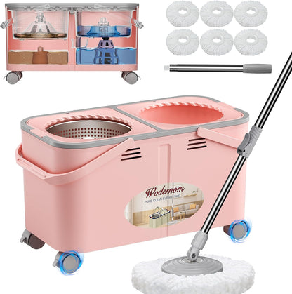 Easy-Rinse Spin Mop Bucket Gen 2, Clean/Dirty Water Separation,Pink