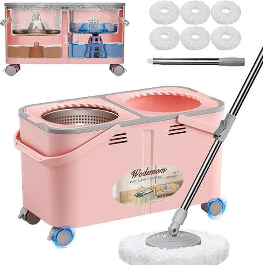 Easy-Rinse Spin Mop Bucket Gen 2, Clean/Dirty Water Separation,Pink