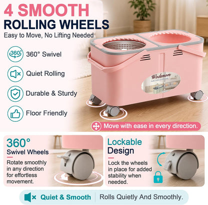 Easy-Rinse Spin Mop Bucket Gen 2, Clean/Dirty Water Separation,Pink