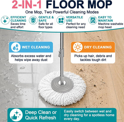 Easy-Rinse Spin Mop Bucket Gen 2, Clean/Dirty Water Separation,Pink