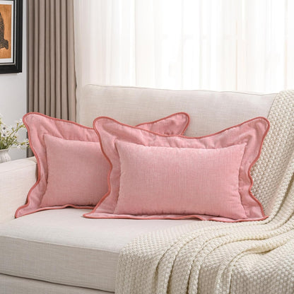 Pack of 2 Chenille Throw Pillow Covers 12x20 Inch, Pink