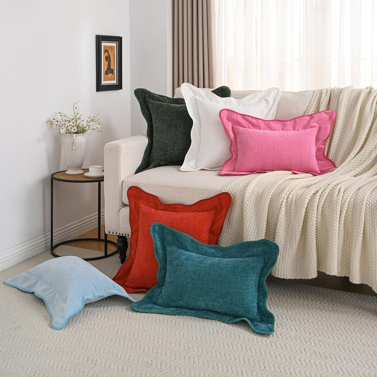 Pack of 2 Chenille Throw Pillow Covers 12x20 Inch, Pink
