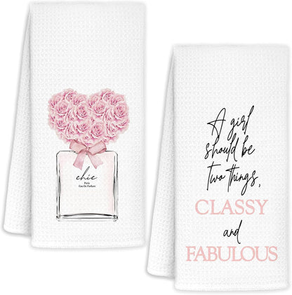Light Pink Perfume Inspirational Decorative Hand Towels for Bathroom Set of 2, Women Fashion Light Pink Bathroom Bath Hand Towels for Yoga Swim Hotel Spa Decor, 16x24 Inch