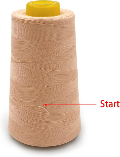 Tortoise 4 Cones of 3000 Yards Each Spool Thread for All Purpose, Serger, Overlock, Quilting, Sewing Machine - 100% Polyester - Peach Beige