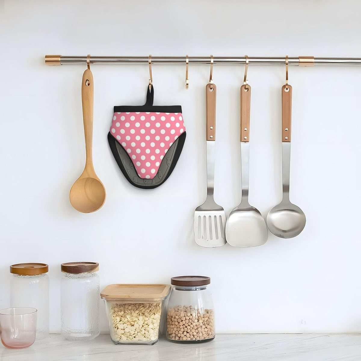 Light Pink Polka Dot Print (a) Oven Mitts, Mini Silicone Oven Mitts Heat Resistant, Cute Pot Holders for Kitchen Cooking & Baking Gloves