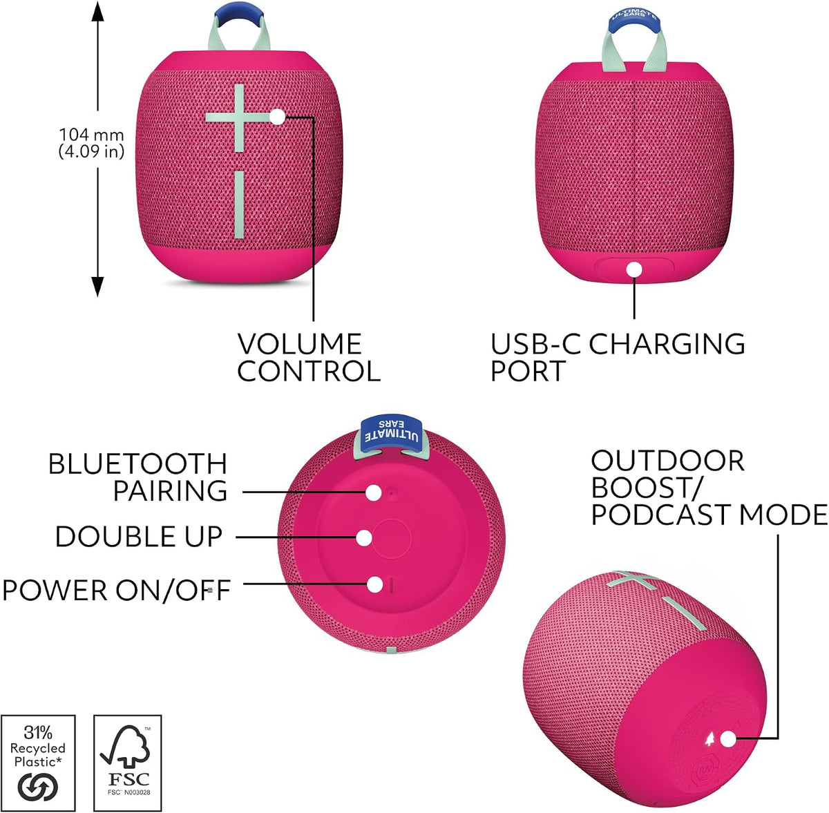 WONDERBOOM 4 Portable Waterproof Speaker - Pink