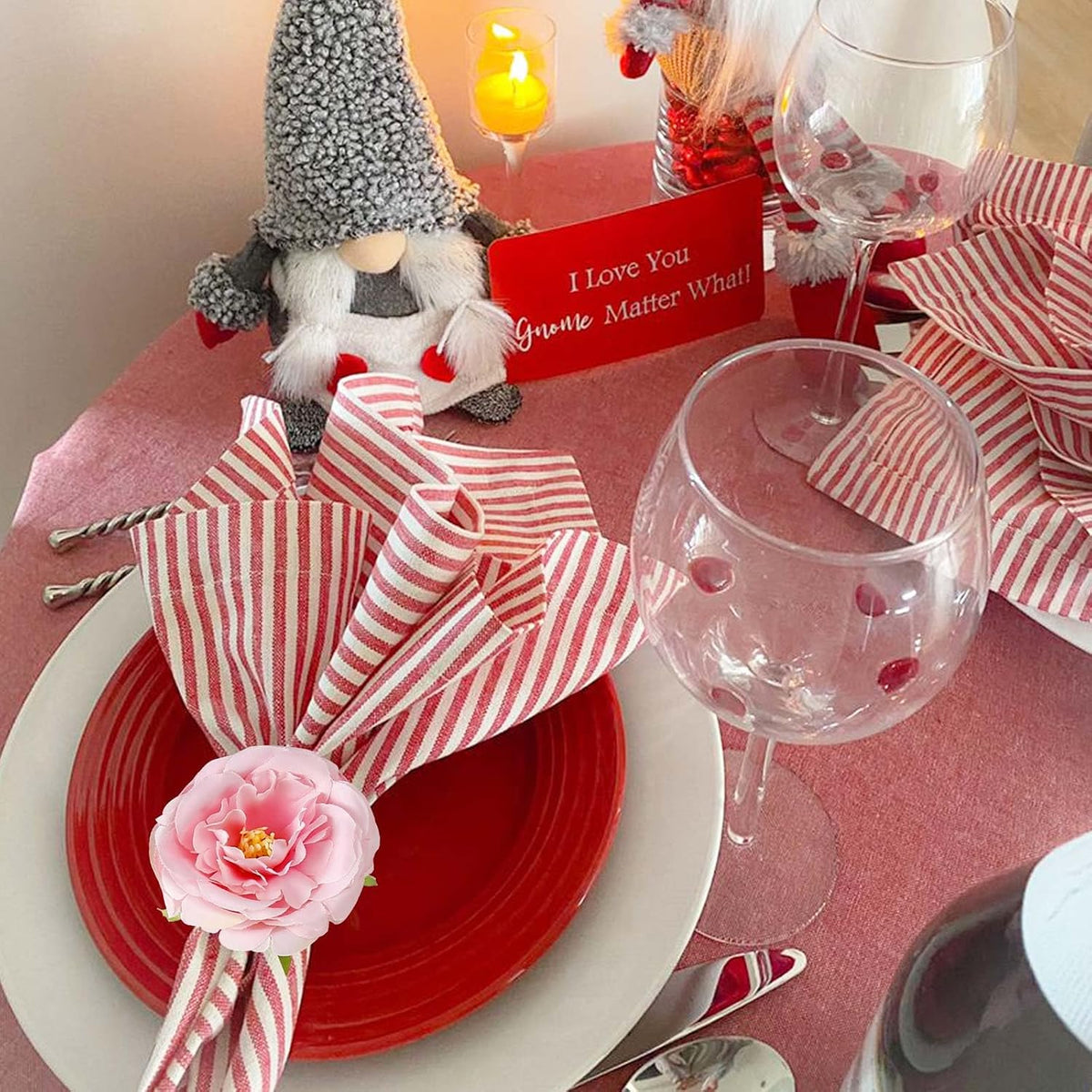 Handicraft Rose Flower Napkin Rings Set of 6,Hemp Rope Napkin Holder Rings Table Decorations for Wedding, Valentine's, Banquet, Christmas, Birthday, Thanksgiving